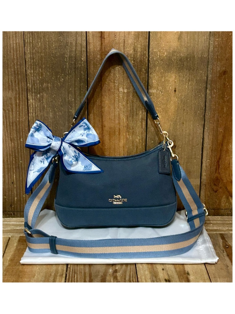 Coach. 5 Piece. Ellis Shoulder Bag with Free Wristlet, Glasses, Scarf & Dust Bag - Picture 5 of 16